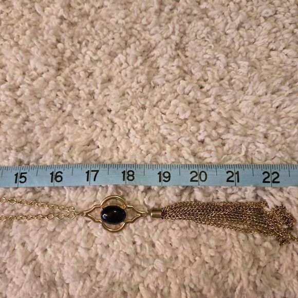Vintage Gold Tone Long Tassle Necklace 2 sided - Picture 3 of 8